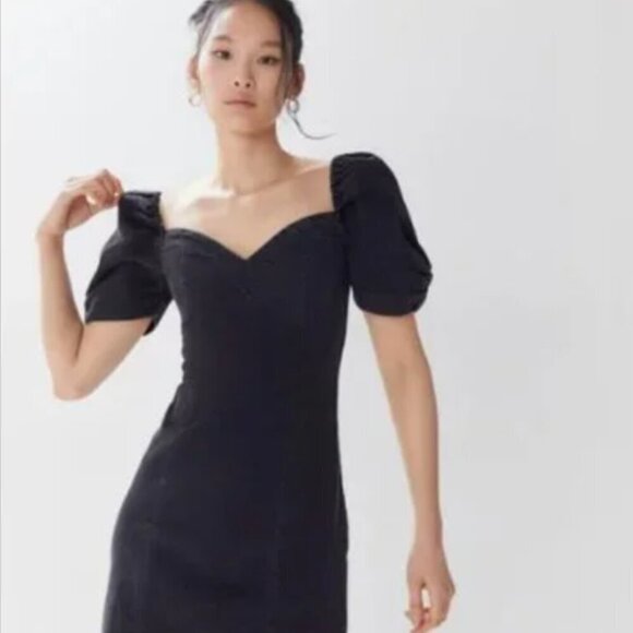 UO Urban Outfitters Chelsea Denim Puff Sleeve Mini Dress  black S Small - Picture 6 of 15